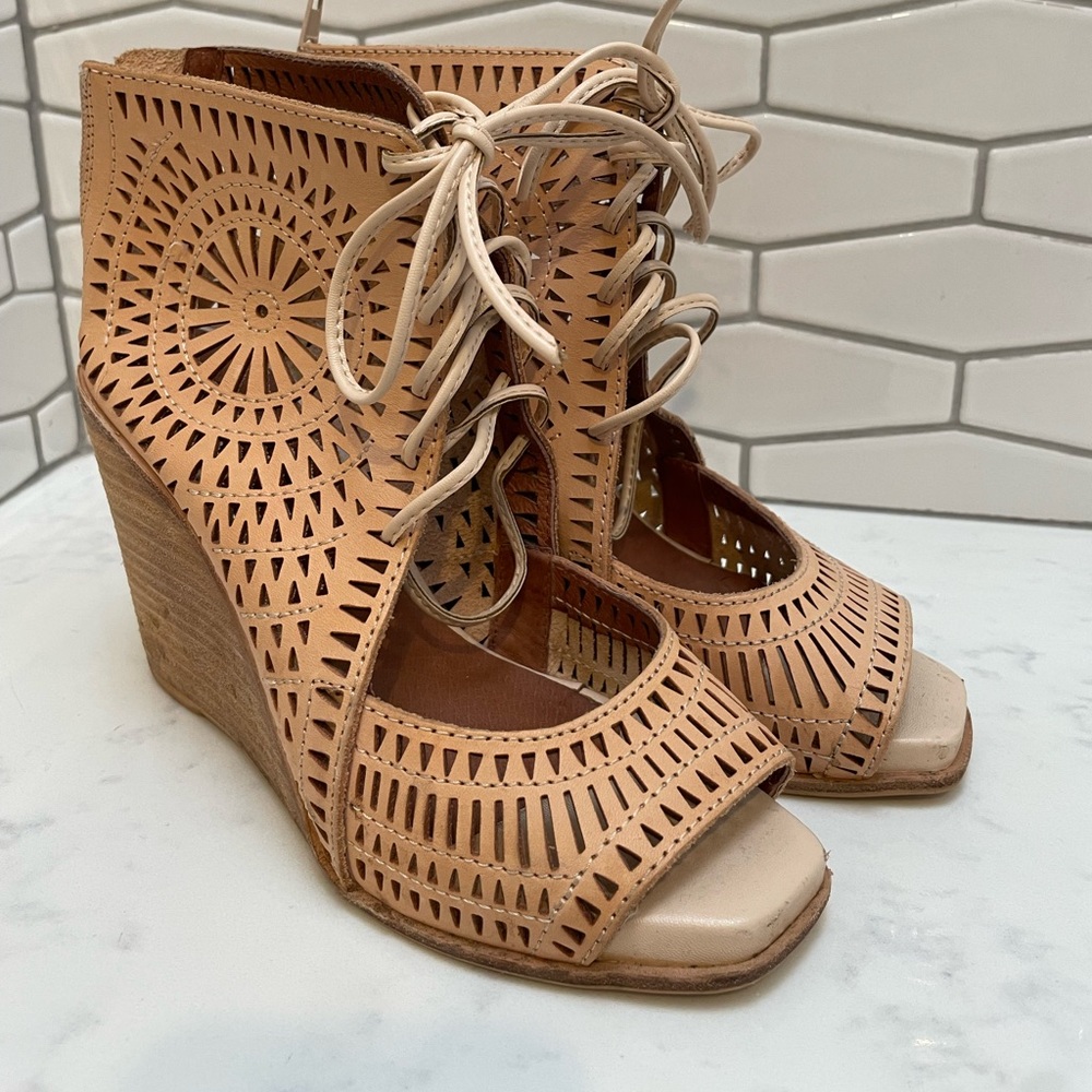 Jeffrey Campbell Rayos Tan Wedge Sandals
